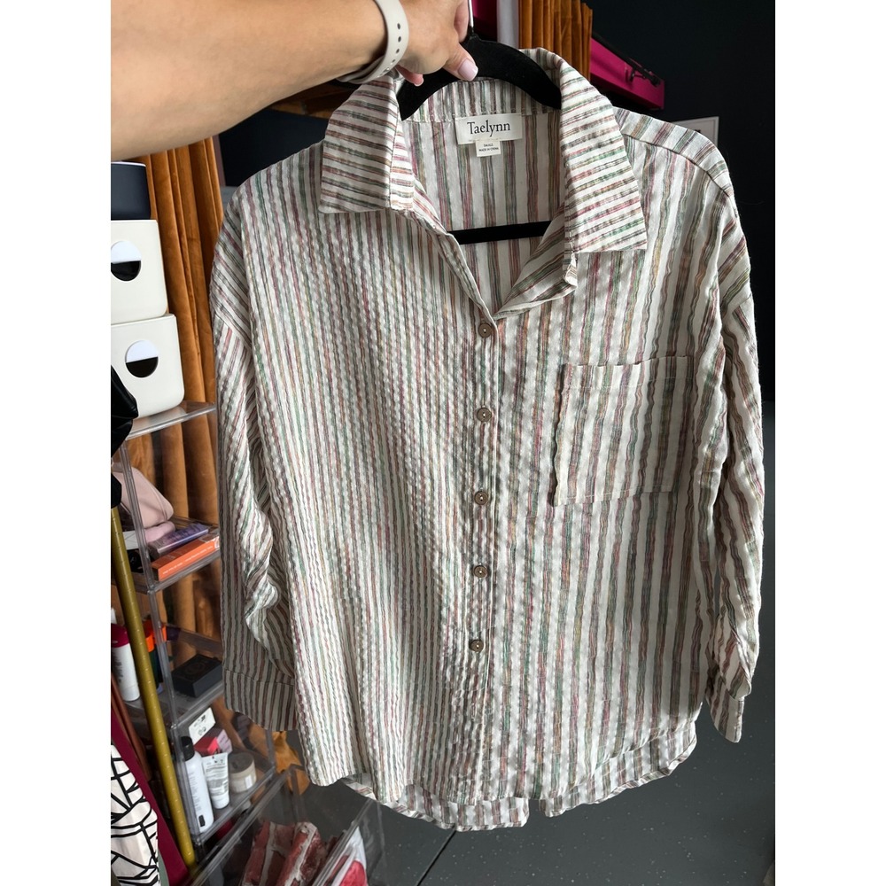 Boho Artsy Striped Button Up Shirt Taelynn Small Multicolor